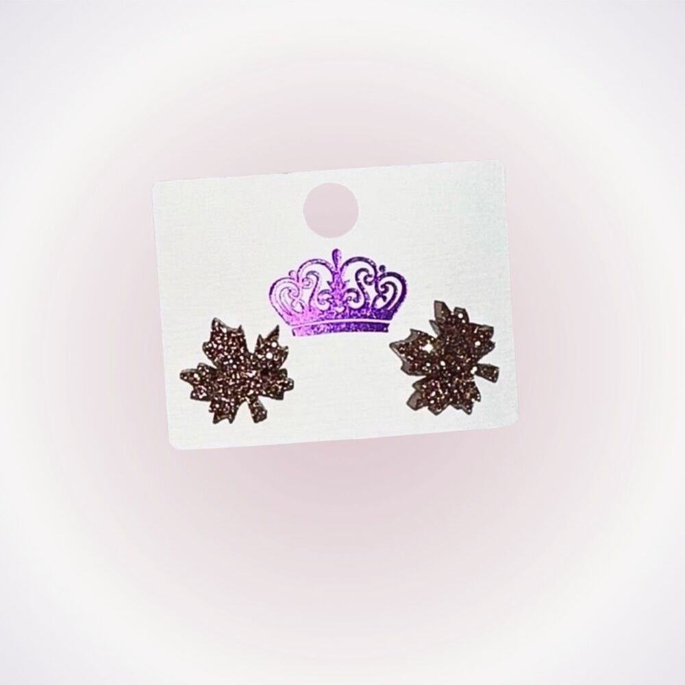 Autumn Brown Glitter Leaf Stud Earrings | Sz OS, NWOT